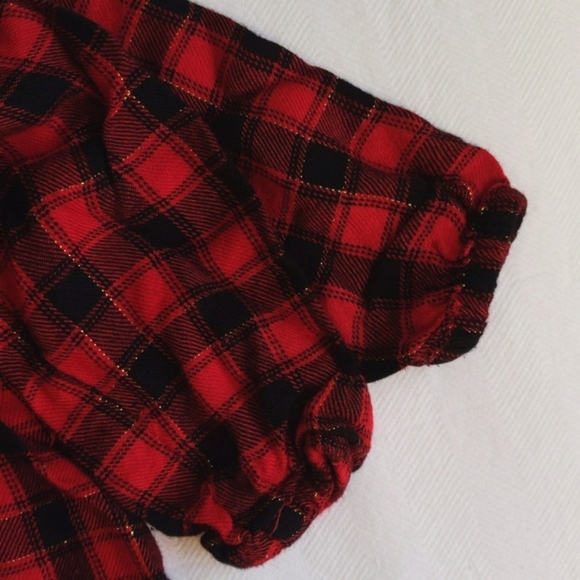 george red & black plaid rayon ruffle long sleeve blouse 18-24 months baby girl - Picture 6 of 7